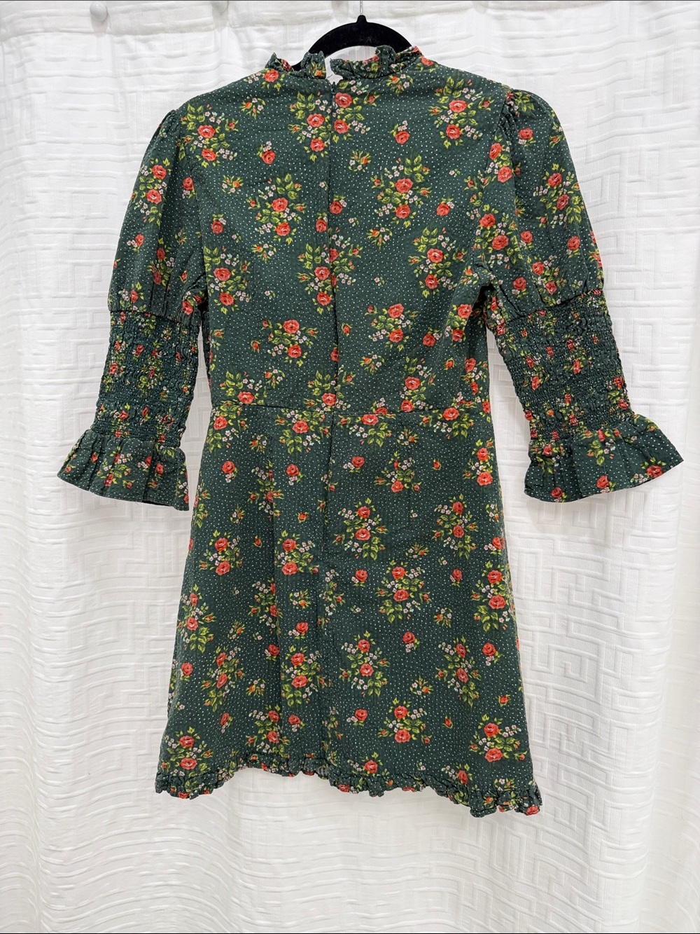 Laura Ashley Teal Green Floral Ruffle-Neck Mini Dress - Picture 4 of 5